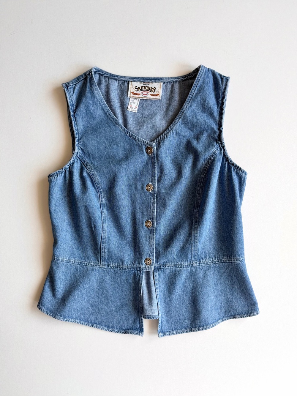 Vintage Sketches Denim Button-up Sleeveless Top